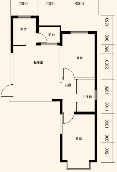 美好新里程A戶型兩室兩廳一衛77.05平米