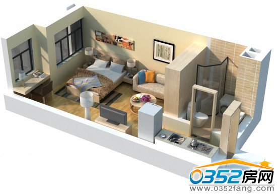 倫敦街39㎡單間配套立體戶型圖