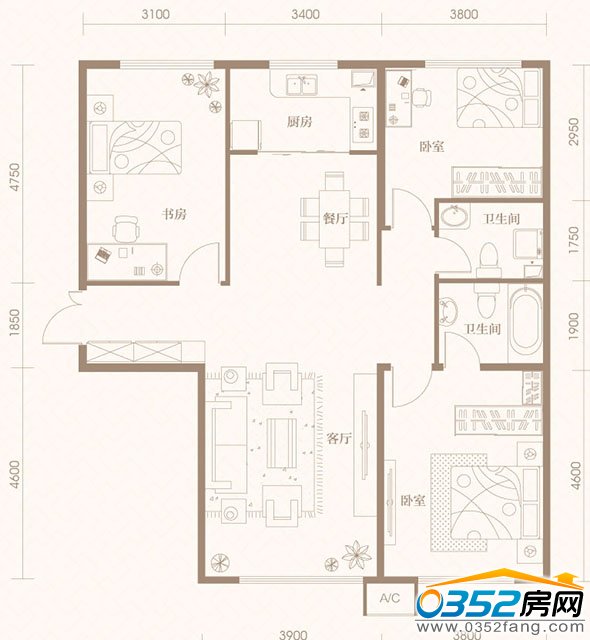 御河九號11/12號樓130平米戶型平面圖