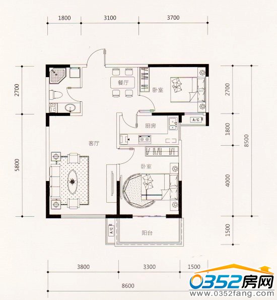 中央美域89.52平米戶型圖