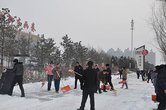 千禧御東畫卷員工集體掃雪干勁兒十足